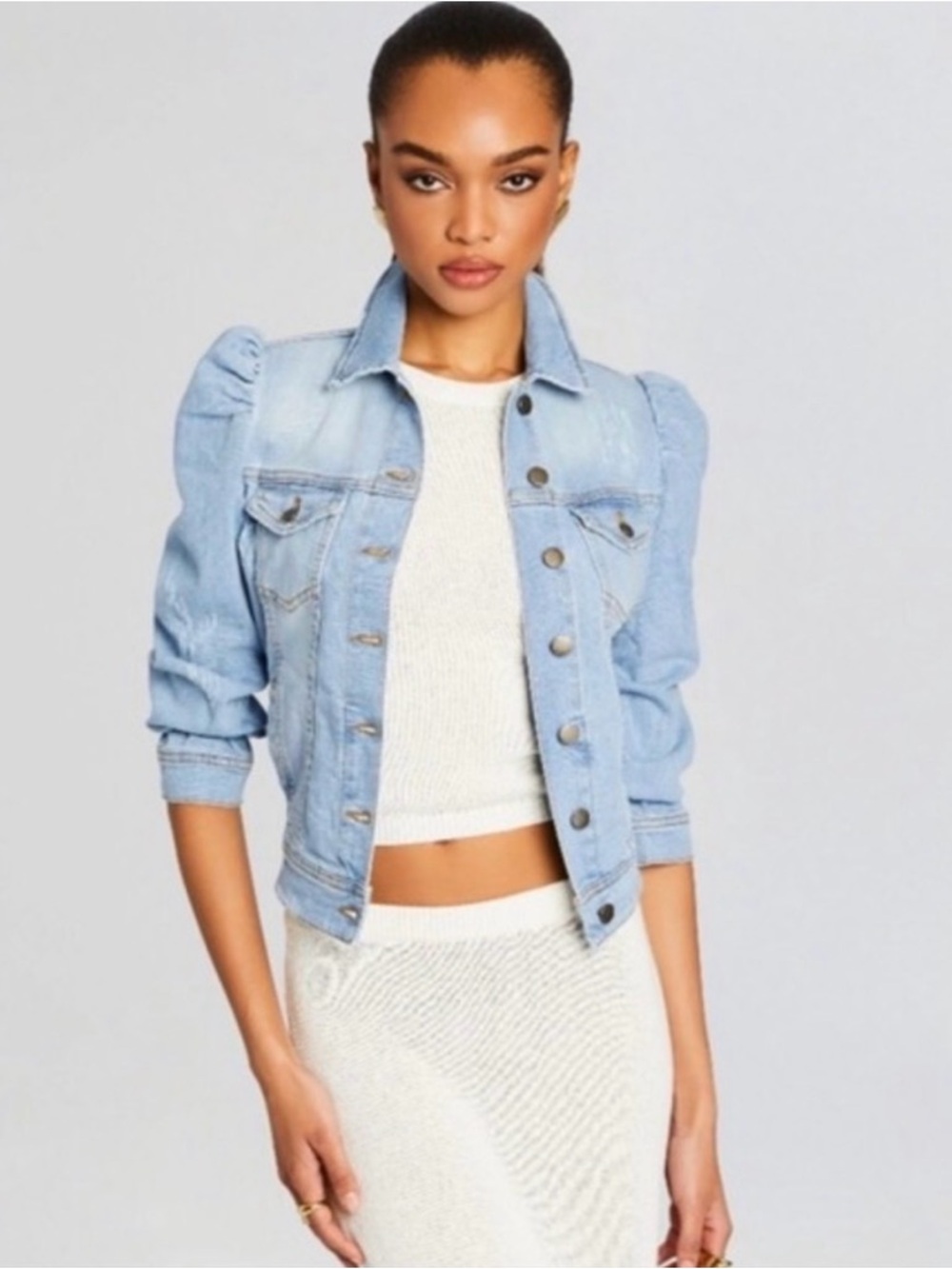 Retrofete Blue Puff-Sleeve Denim Jacket - Women's medium